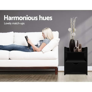 Artiss Bedside Tables | 2X | FARA | 1 Drawer with Shelf | Black