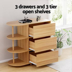 Chest of Drawers | 3-Drawer Storage Cabinet | 3 Shelves | Pine Wood Finish