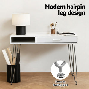 Computer Desk | 100cm | Drawer Cabinet Workstation | White