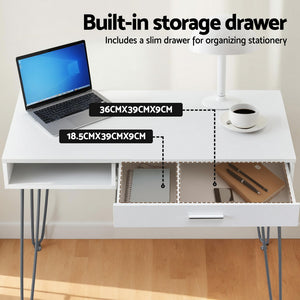 Computer Desk | 100cm | Drawer Cabinet Workstation | White