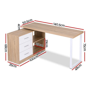 Swivel L-Shaped Desk | Storage Cabinet | Oak Look Corner Workstation