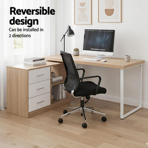 Swivel L-Shaped Desk | Storage Cabinet | Oak Look Corner Workstation