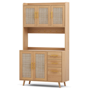Buffet Sideboard Hutch | Rattan Detail + Hooks | Kitchen Cupboard | Pine