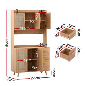 Buffet Sideboard Hutch | Rattan Detail + Hooks | Kitchen Cupboard | Pine