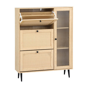 Shoe Rack Cabinet | 3 Flip-Out Drawers | Pine