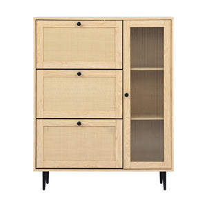 Shoe Rack Cabinet | 3 Flip-Out Drawers | Pine