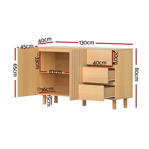 Buffet Sideboard | 130 cm Pine Cabinet | Pantry Storage with Drawers