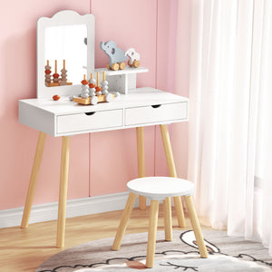 Dressing Table | Vanity Makeup Chair Set | Mirror Drawers | Wooden Legs