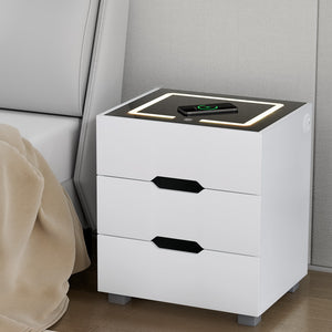 Smart Bedside Table | 3 Drawers | Wireless Charging Ports | LED Light | White | ADAD