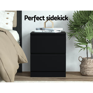 Artiss Bedside Tables | 2X | PEPE | 2 Drawers | Black