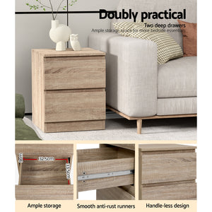 Artiss Bedside Tables | 2X | PEPE | 2 Drawers | Oak