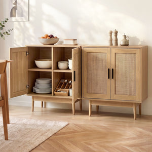 Rattan Buffet Sideboard Cabinets | 2 Pack | 2 Door Pantry Storage