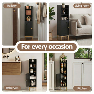 Bathroom Corner Storage Cabinets | 2 Pack | Adjustable Floor Organisers | Black
