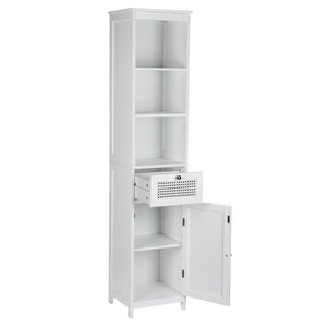 Bathroom Cabinet | Storage | 161cm | White Rattan | Tallboy Toilet Cupboard