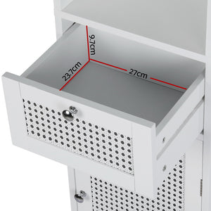 Bathroom Cabinet | Storage | 161cm | White Rattan | Tallboy Toilet Cupboard