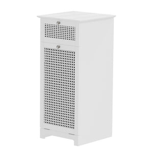 Laundry Hamper Cabinet | Bathroom Storage | White Rattan Clothes Basket
