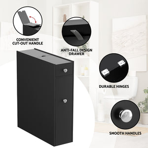 Bathroom Storage Cabinet | Toilet Slim Tissue Box Caddy Holder | Wooden | Black