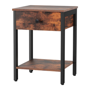 Bedside Table | Nightstand with Drawer & Shelves | Walnut Finish