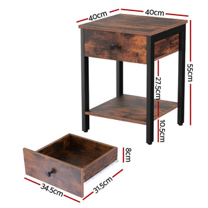 Bedside Table | Nightstand with Drawer & Shelves | Walnut Finish