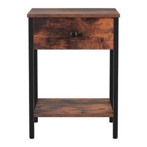 Bedside Table | Nightstand with Drawer & Shelves | Walnut Finish