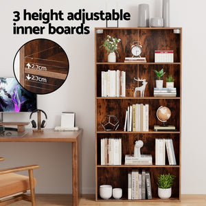 Bookshelf 5-Tier | Freestanding Storage Shelf | Walnut Finish