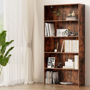 Bookshelf 5-Tier | Freestanding Storage Shelf | Walnut Finish