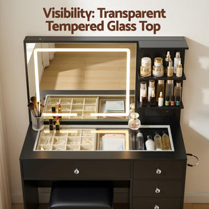 LED Dressing Table Set | Vanity Desk & Stool | Black