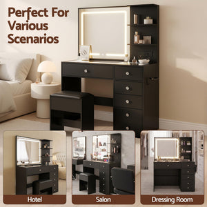LED Dressing Table Set | Vanity Desk & Stool | Black