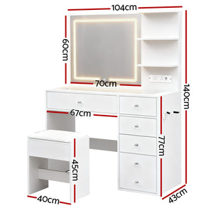 LED Vanity Set | Dressing Table + Stool | White Finish