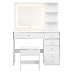LED Vanity Set | Dressing Table + Stool | White Finish