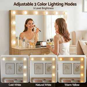 LED Vanity Table Set | Stool Included | Wood Finish