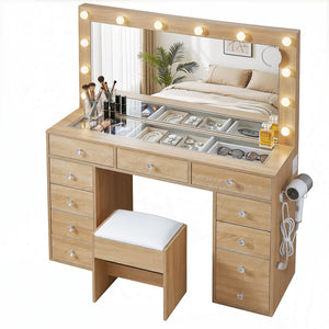 LED Vanity Table Set | Stool Included | Wood Finish