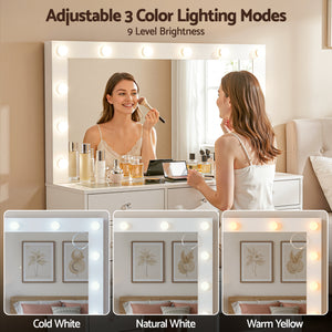 Vanity Desk Set | LED Bulbs | Stool Included | White