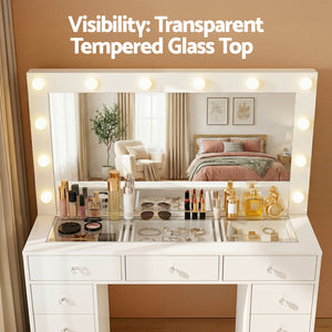 Vanity Desk Set | LED Bulbs | Stool Included | White