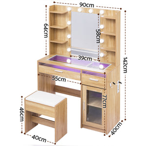 Makeup Vanity Set | 10 LED Bulbs | RGB Light | Wood Finish