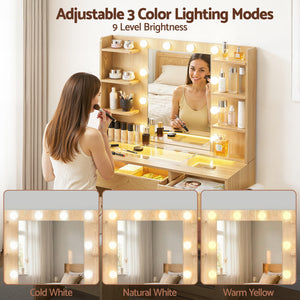 Makeup Vanity Set | 10 LED Bulbs | RGB Light | Wood Finish