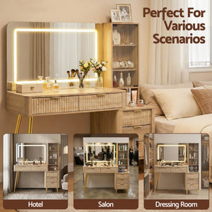 Dressing Table | LED Vanity Desk | Charging Station | Wood Finish