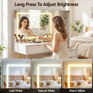 LED Dressing Table | Vanity Desk with Charging Station | White