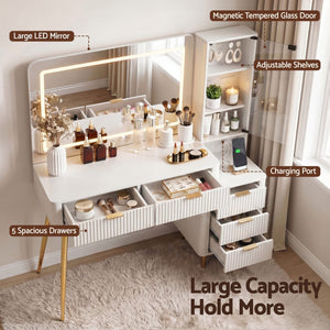 LED Dressing Table | Vanity Desk with Charging Station | White
