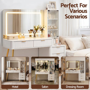 LED Dressing Table | Vanity Desk with Charging Station | White
