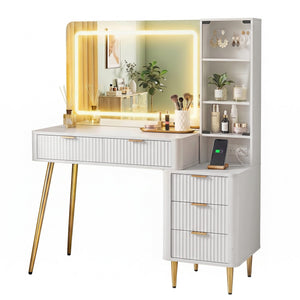LED Dressing Table | Vanity Desk with Charging Station | White