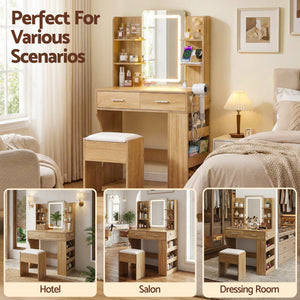 Artiss Dressing Table LED Vanity Desk Set Stool Wood