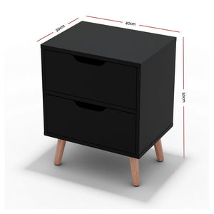 Bedside Table | 2 Drawer Nightstand | BODEN Design | Black Finish