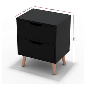 Bedside Tables Set 2pc | 2 Drawers | BODEN | Black
