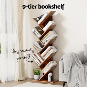 Tree Bookshelf | 9-Tier Freestanding Bookcase | Walnut Finish