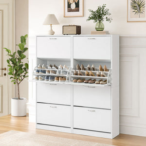 Shoe Storage Cabinets | 2 Pack | 4 Flip Drawers | White