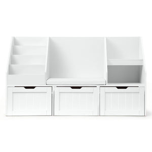 Kids Storage Bench | Bookshelf + Toy Box | Drawer + Seat Cabinet | White