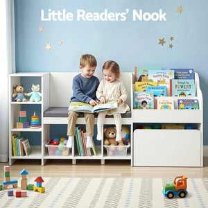 Kids Storage Unit | Bench Seat + Bookshelf + Toy Box | 170cm | White