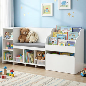 Kids Storage Unit | Bench Seat + Bookshelf + Toy Box | 170cm | White