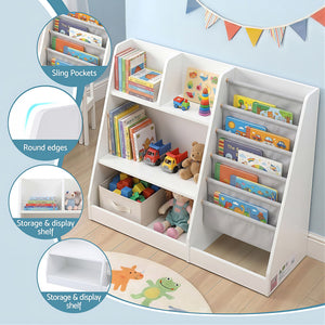 Kids Bookshelf | Wooden Bookcase & Toy Storage Display Rack